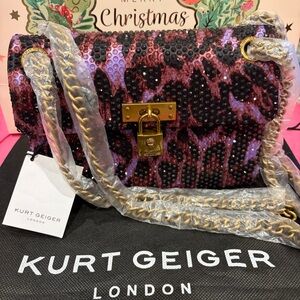 NWT KURT GEIGER London Mini Brixton Crystal Satin Black and Purple Crossbody Bag